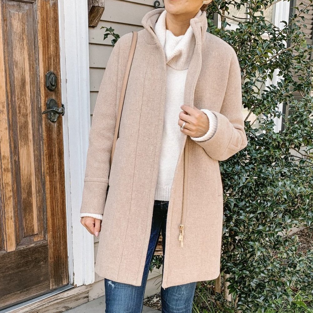 J.Crew Stadium Cloth Wool Cocoon Overcoat Peacoat Trench Jacket Coat Camel Tan - Picture 1 of 10
